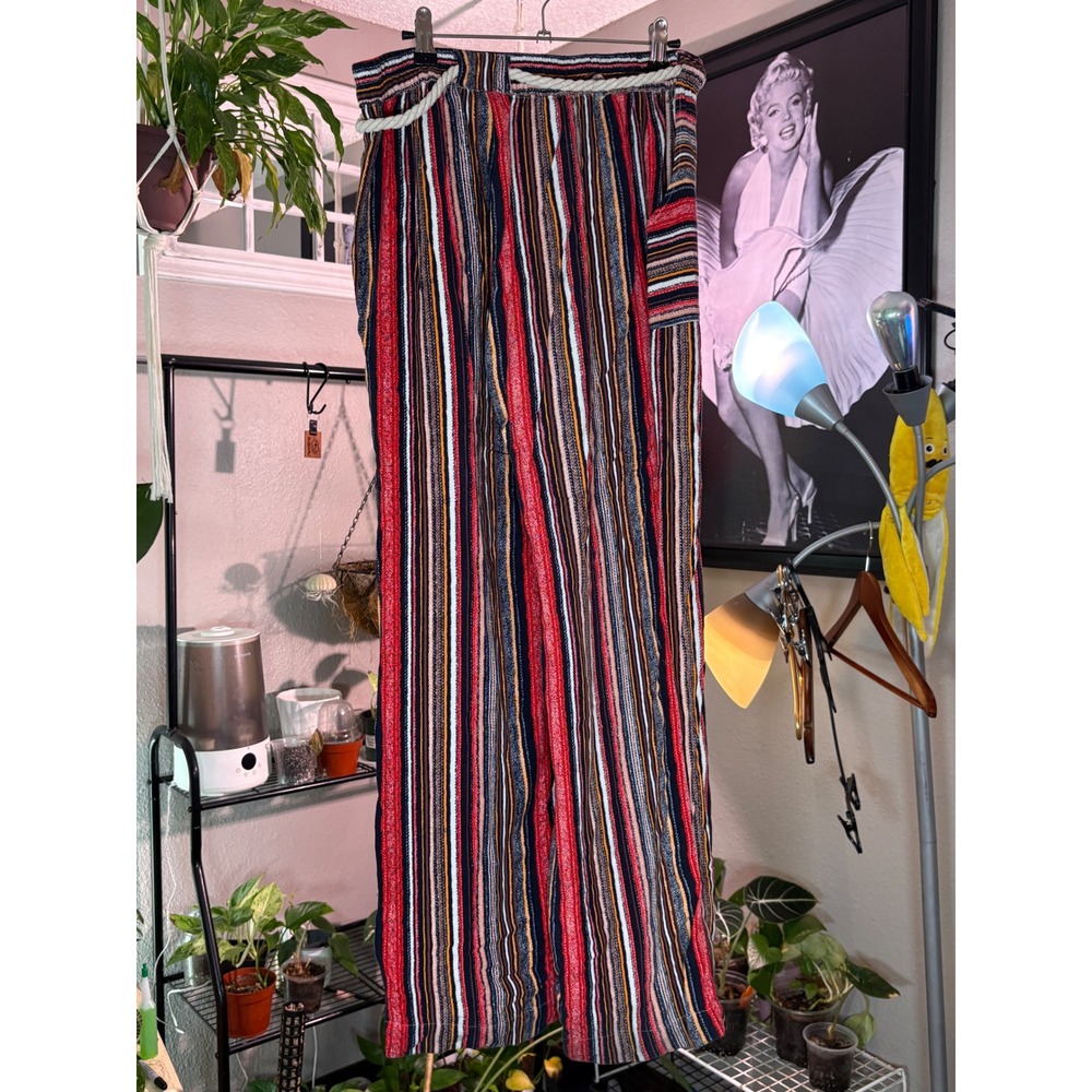 Velvet Heart Wide Leg Pants Women Medium Red Striped Rope Belt Boho Beachy - Picture 3 of 11